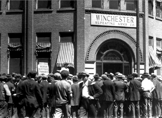 Photo of Woman Suffragist speaker at the Winchester gate